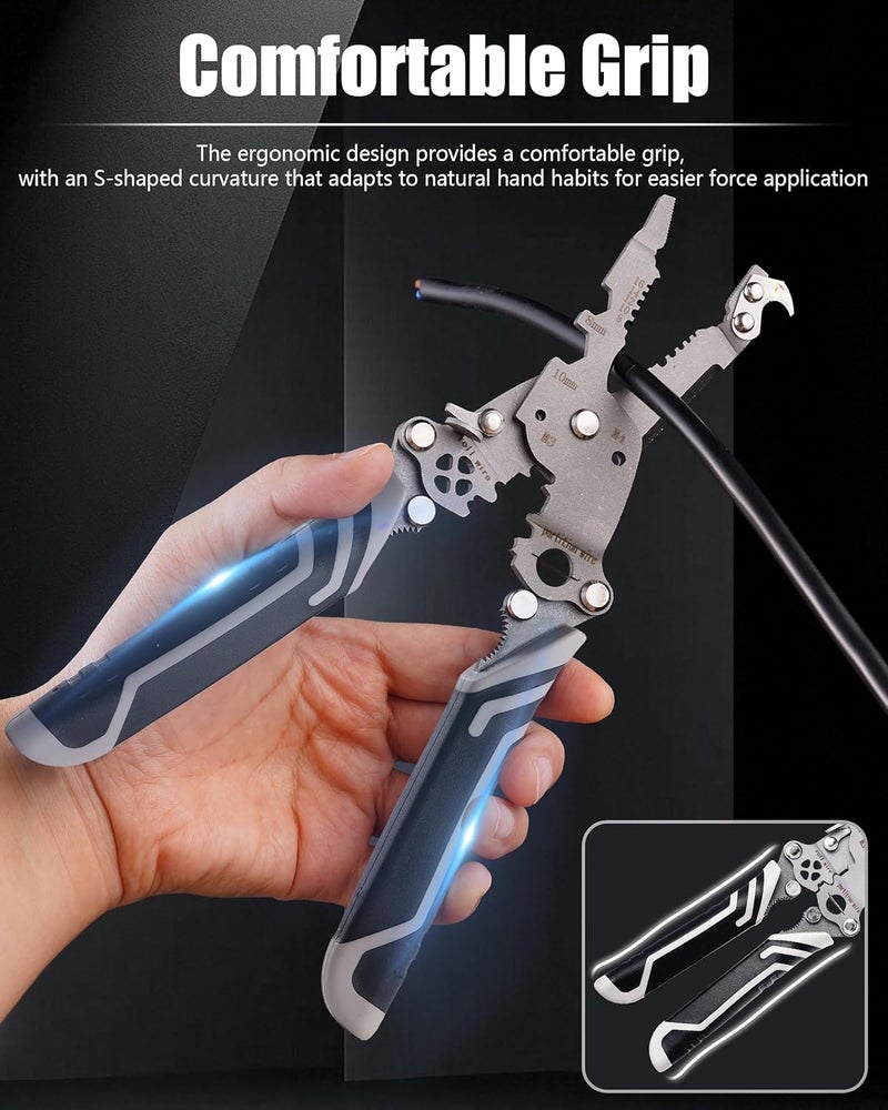 Fatio 18 In 1 Foldable Ｗire Stripper Crimper, Multifunctional Folding Wire Stripping Tool, Wire Strippers Electrical，Electric Cable Stripper, Cable Cutters with Plier, Crimper, Twister, Splitting, 2pcs - Image 5